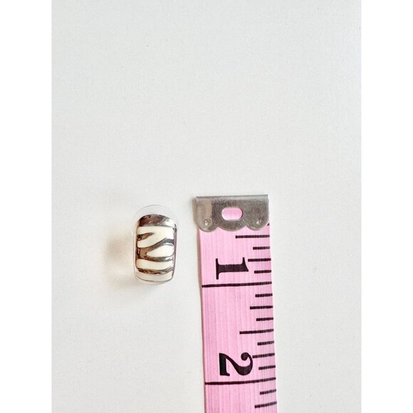 Vintage Set of 2 Silver Tone White Enamel Tiger Striped Rhinestone Drop Earrings - Picture 4 of 6